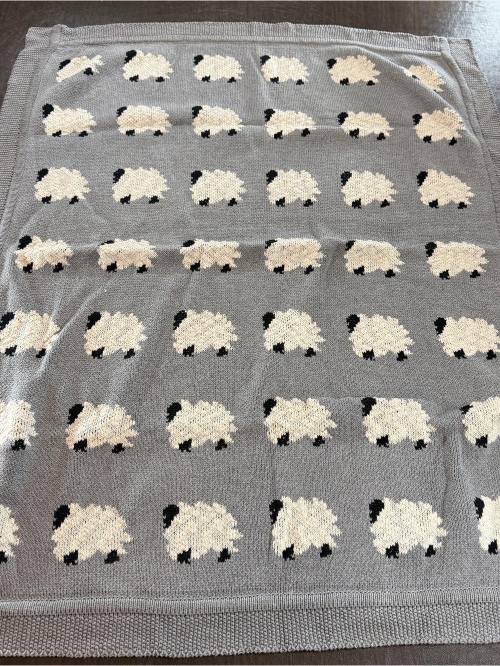 Nicole Miller Gray and White 100% Cotton Baby Sheep Pattern Blanket. 38x32